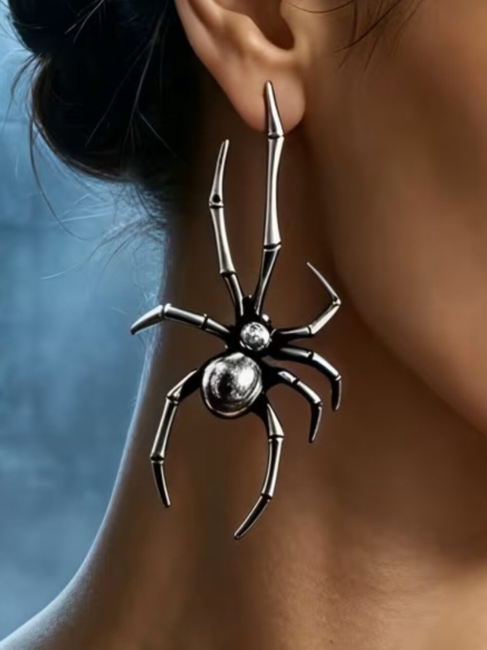 Dark Gothic Style 3D Silvery Metal Spider Stud Earrings Z250